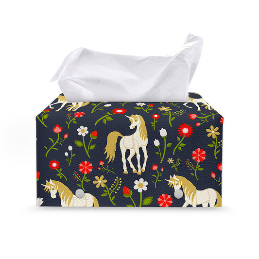 Magic Floral Unicorn Pattern Print Leather Tissue Box Cover