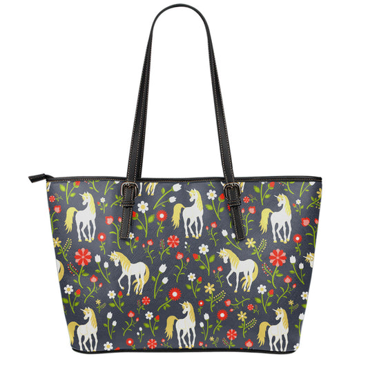 Magic Floral Unicorn Pattern Print Leather Tote Bag