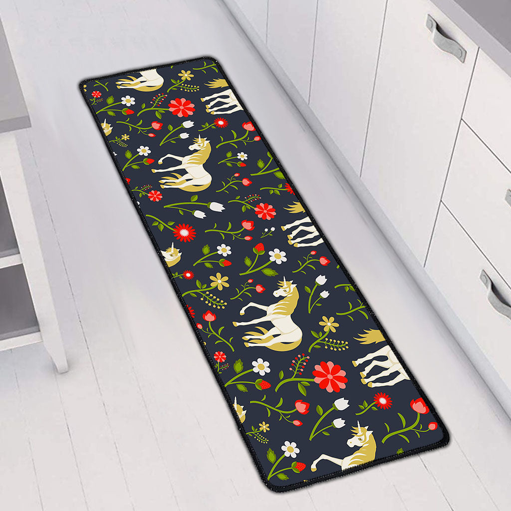 Magic Floral Unicorn Pattern Print Long Kitchen Mat