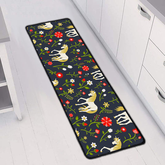 Magic Floral Unicorn Pattern Print Long Kitchen Mat