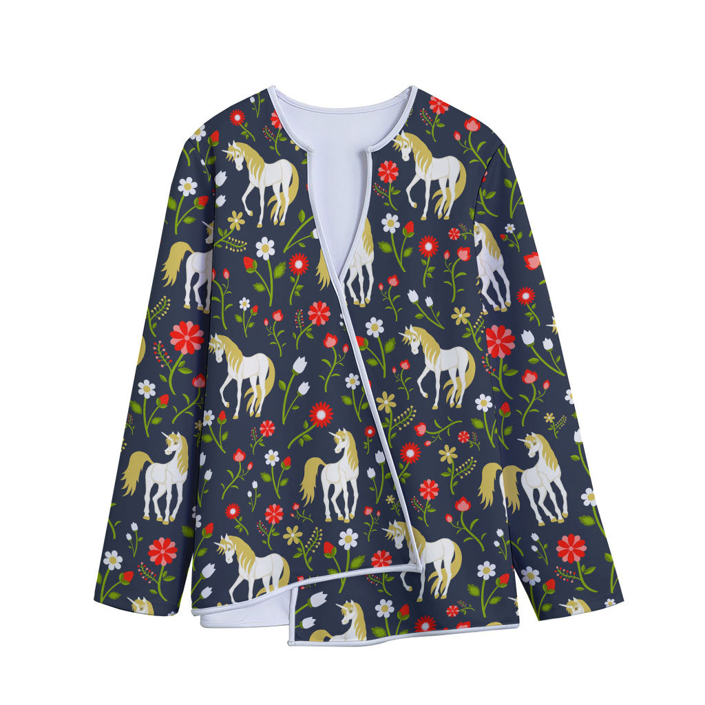 Magic Floral Unicorn Pattern Print Long Sleeve Short Coat