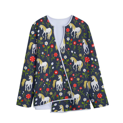 Magic Floral Unicorn Pattern Print Long Sleeve Short Coat