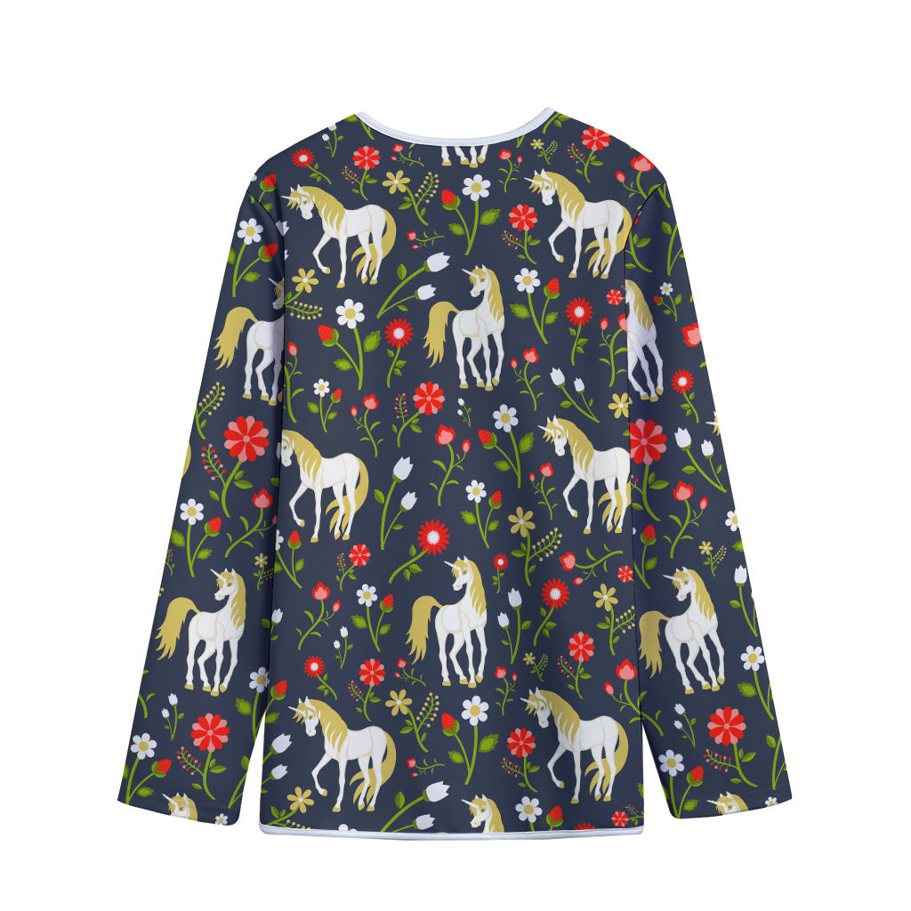 Magic Floral Unicorn Pattern Print Long Sleeve Short Coat