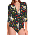 Magic Floral Unicorn Pattern Print Long Sleeve Swimsuit