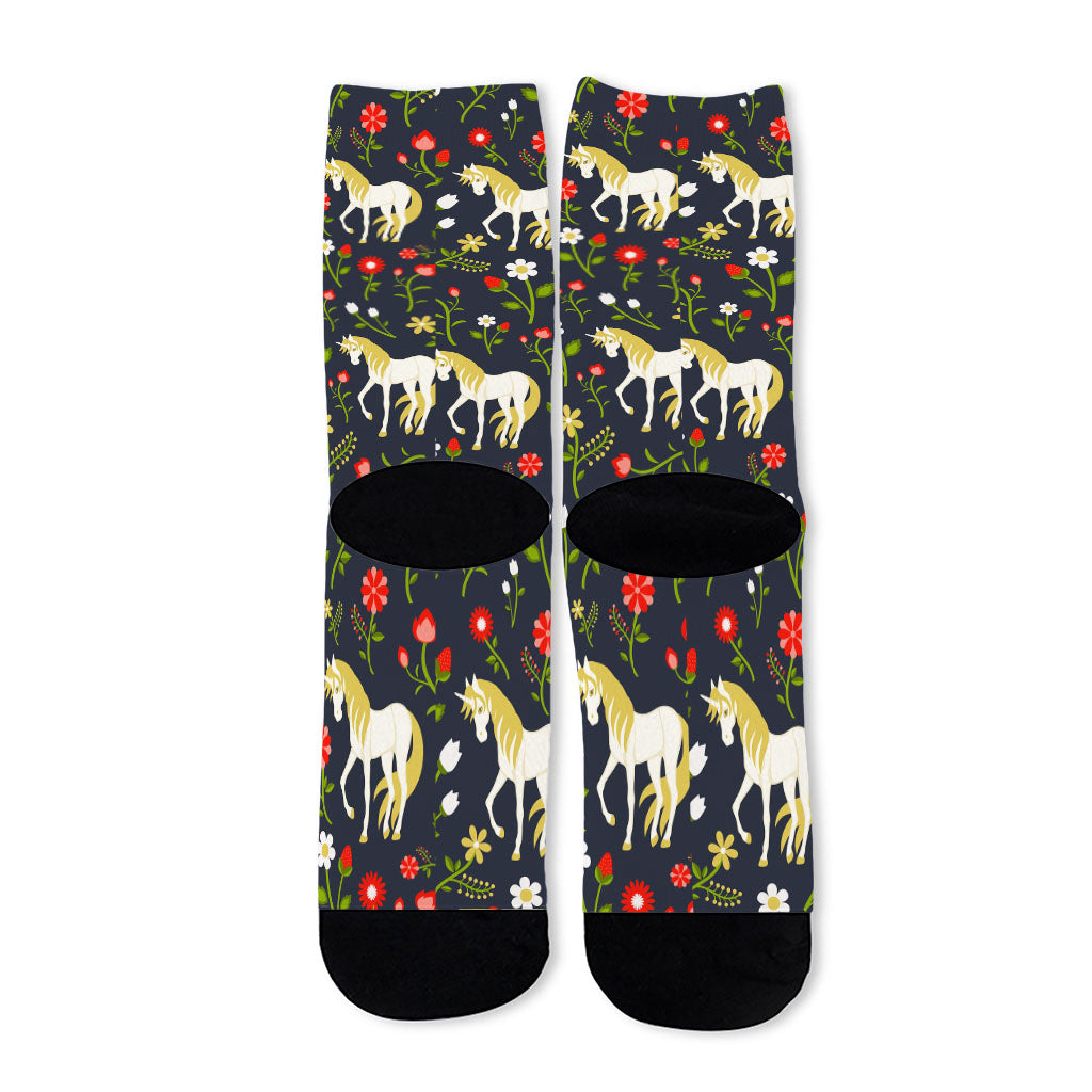 Magic Floral Unicorn Pattern Print Long Socks