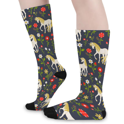 Magic Floral Unicorn Pattern Print Long Socks