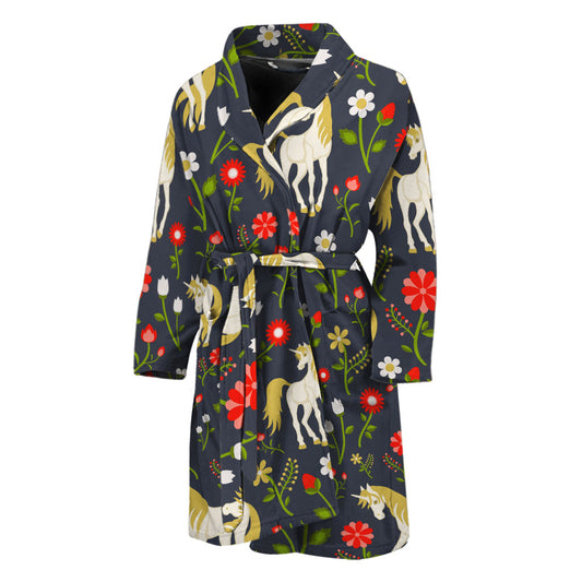 Magic Floral Unicorn Pattern Print Men's Bathrobe