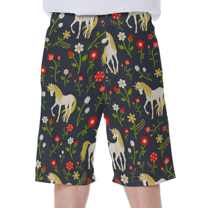 Magic Floral Unicorn Pattern Print Men's Beach Shorts