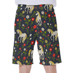 Magic Floral Unicorn Pattern Print Men's Beach Shorts