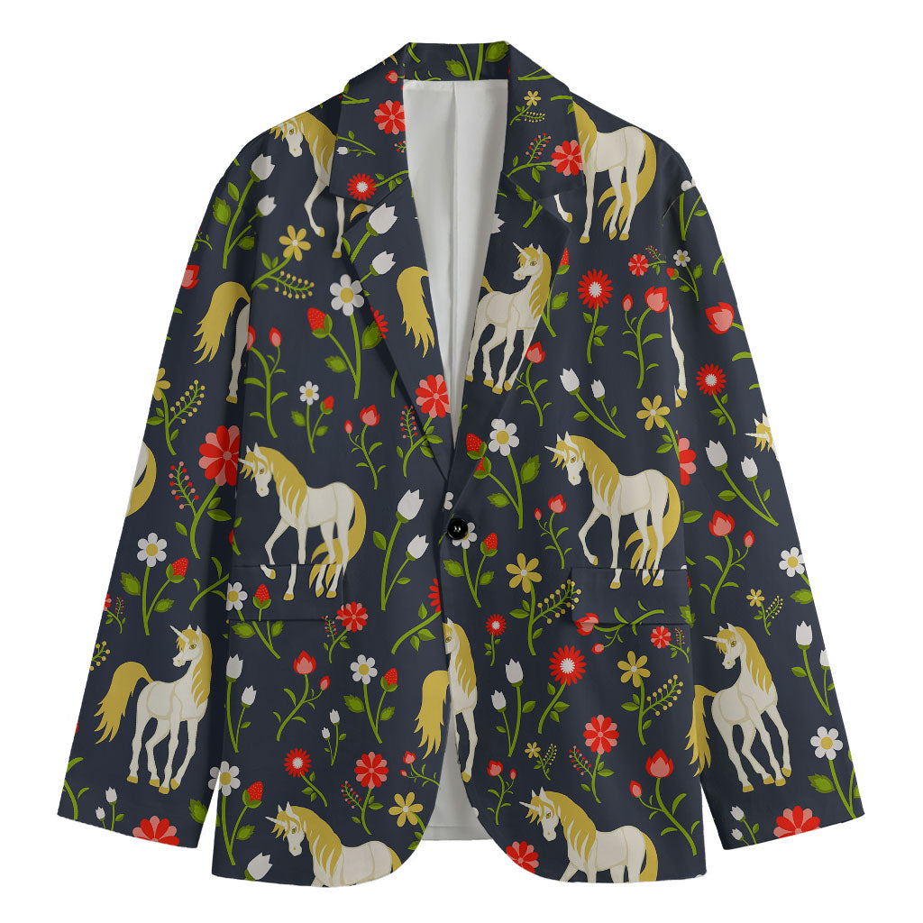 Magic Floral Unicorn Pattern Print Men's Blazer