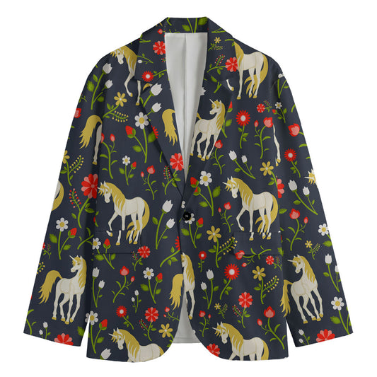 Magic Floral Unicorn Pattern Print Men's Blazer
