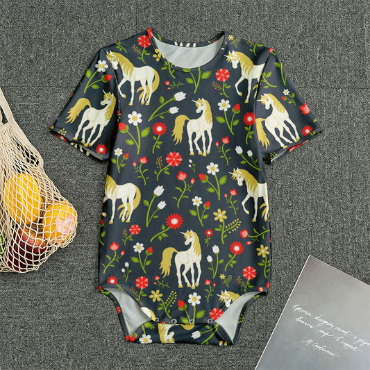 Magic Floral Unicorn Pattern Print Men's Bodysuit