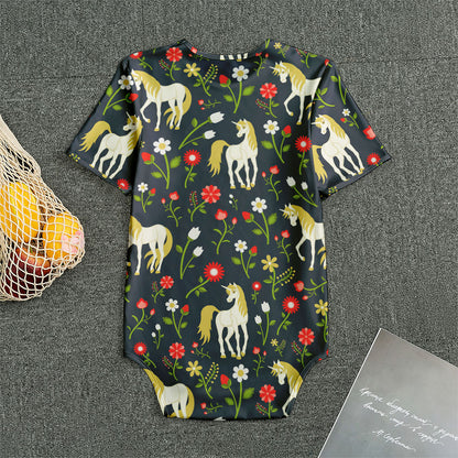 Magic Floral Unicorn Pattern Print Men's Bodysuit