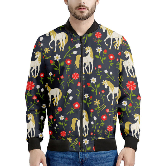 Magic Floral Unicorn Pattern Print Men's Bomber Jacket