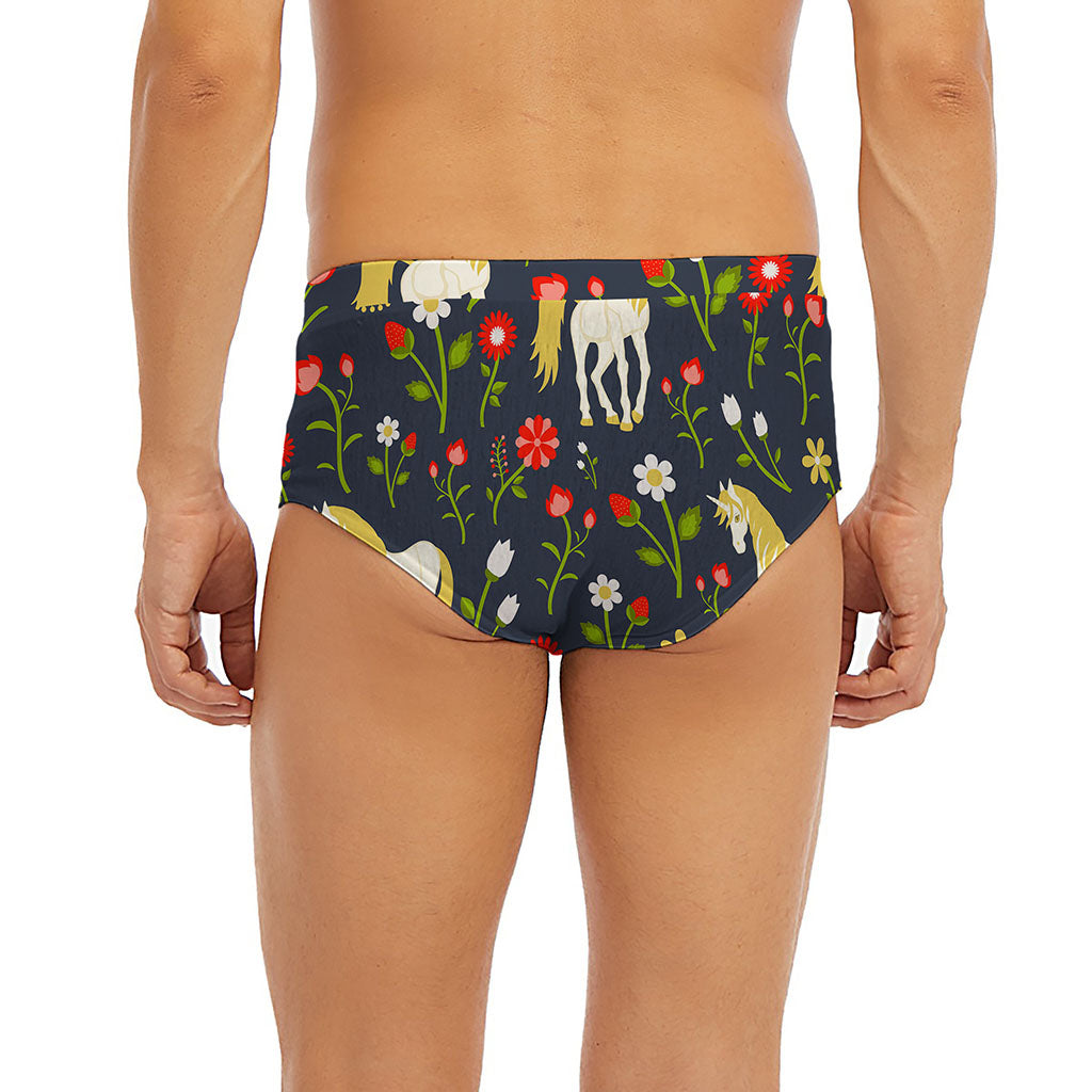Magic Floral Unicorn Pattern Print Men's Briefs