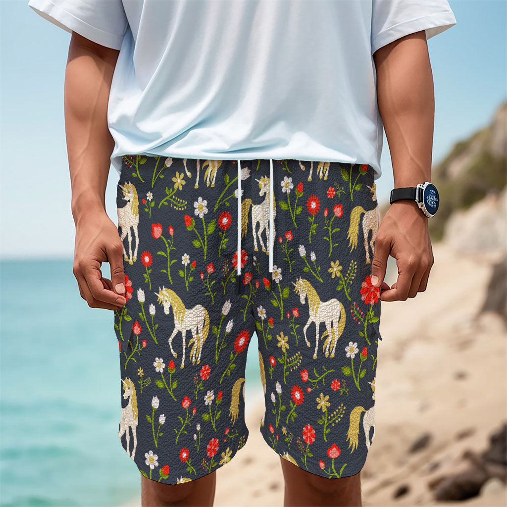 Magic Floral Unicorn Pattern Print Men's Cargo Shorts