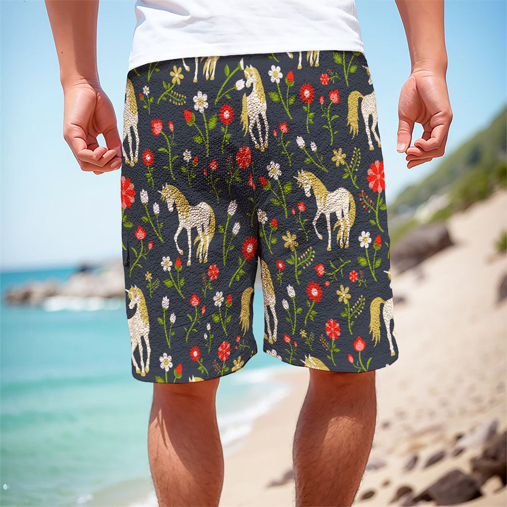 Magic Floral Unicorn Pattern Print Men's Cargo Shorts