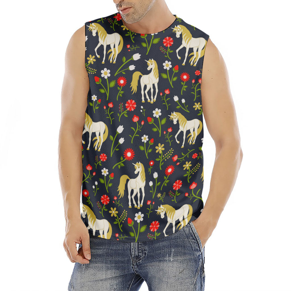 Magic Floral Unicorn Pattern Print Men's Fitness Tank Top