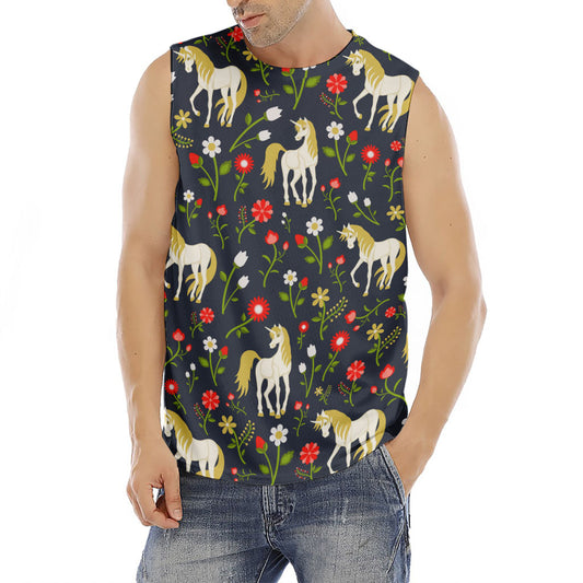 Magic Floral Unicorn Pattern Print Men's Fitness Tank Top