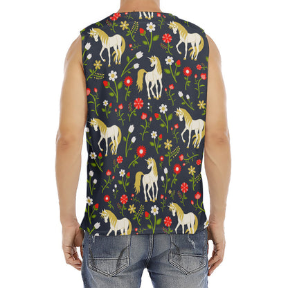 Magic Floral Unicorn Pattern Print Men's Fitness Tank Top