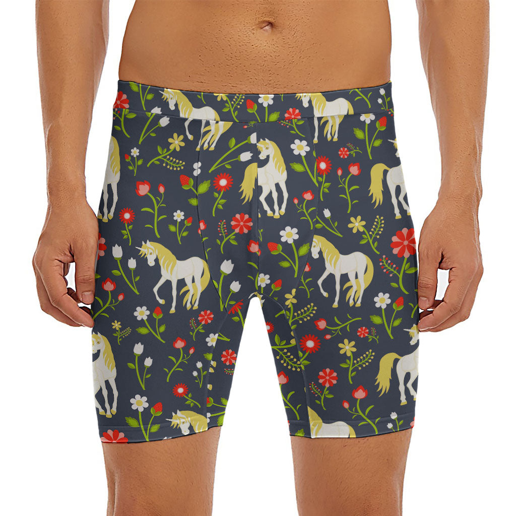 Magic Floral Unicorn Pattern Print Men's Long Boxer Briefs