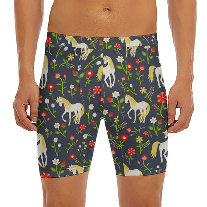 Magic Floral Unicorn Pattern Print Men's Long Boxer Briefs
