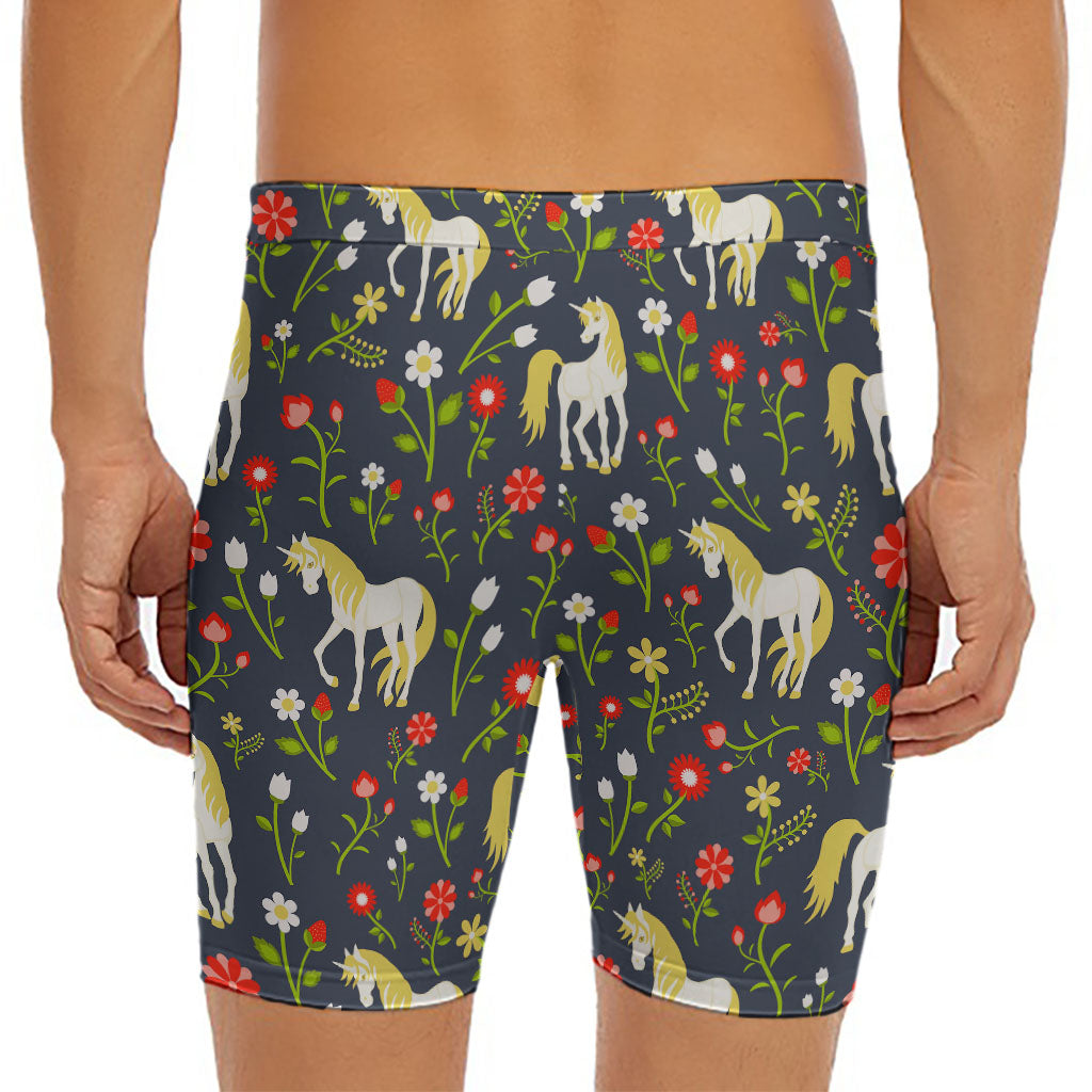 Magic Floral Unicorn Pattern Print Men's Long Boxer Briefs