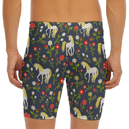 Magic Floral Unicorn Pattern Print Men's Long Boxer Briefs