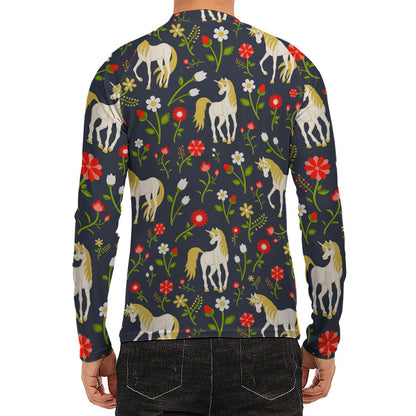 Magic Floral Unicorn Pattern Print Men's Long Sleeve Rash Guard