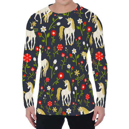 Magic Floral Unicorn Pattern Print Men's Long Sleeve T-Shirt