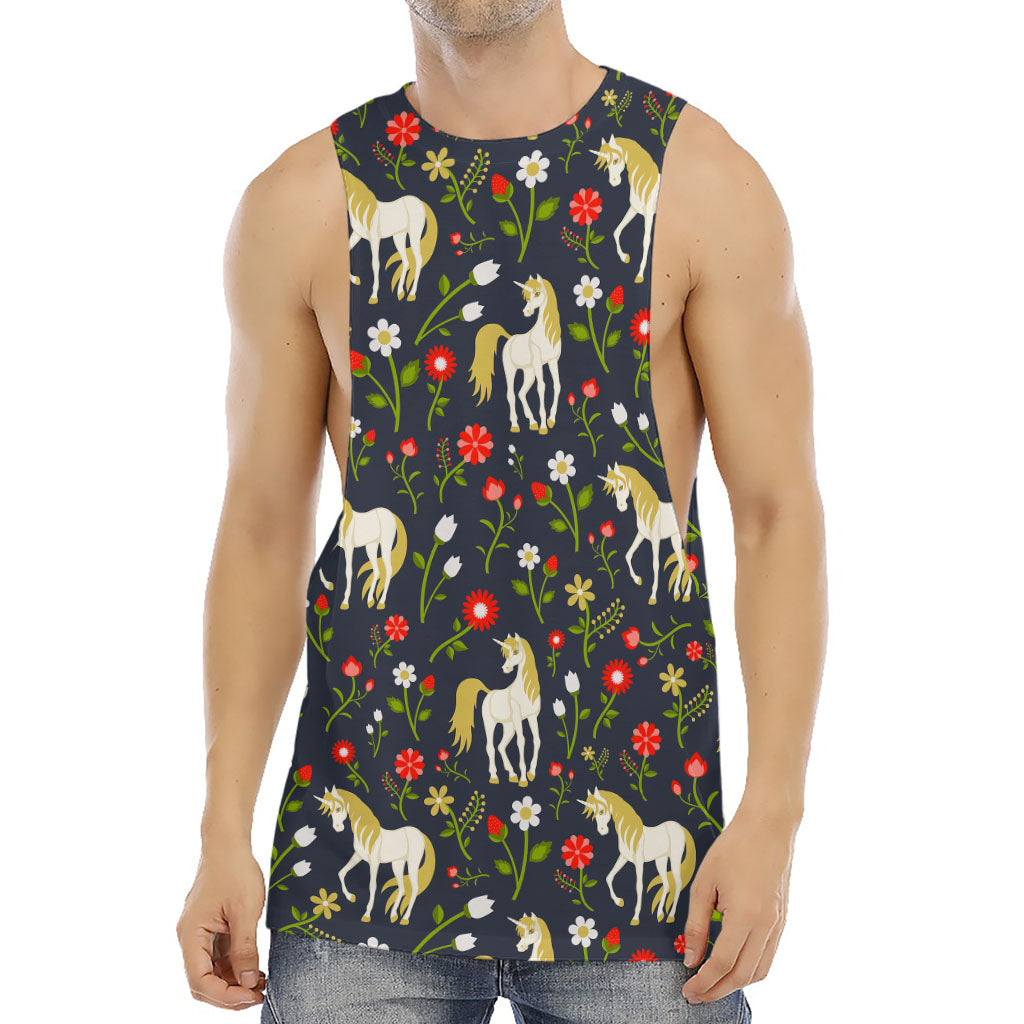 Magic Floral Unicorn Pattern Print Men's Muscle Tank Top
