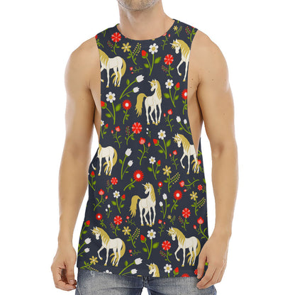 Magic Floral Unicorn Pattern Print Men's Muscle Tank Top