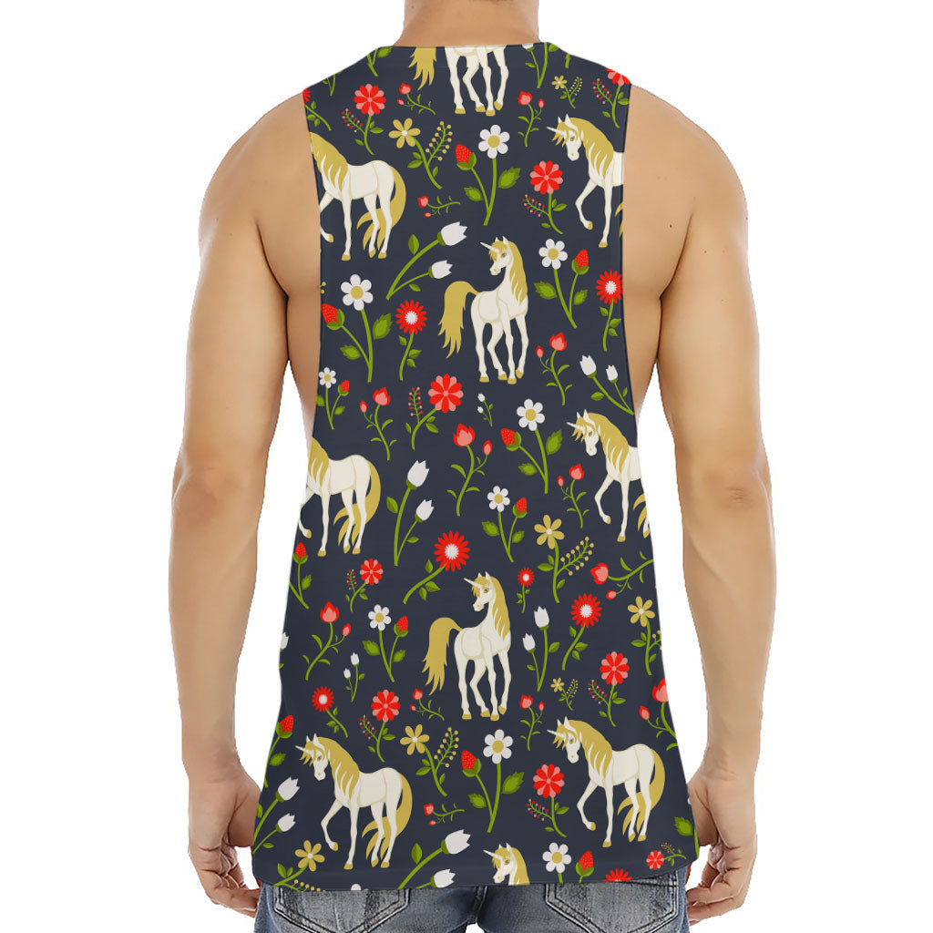 Magic Floral Unicorn Pattern Print Men's Muscle Tank Top
