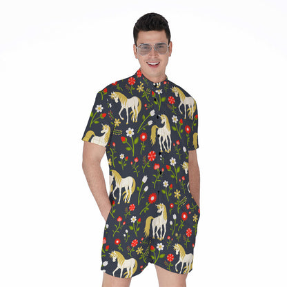 Magic Floral Unicorn Pattern Print Men's Rompers
