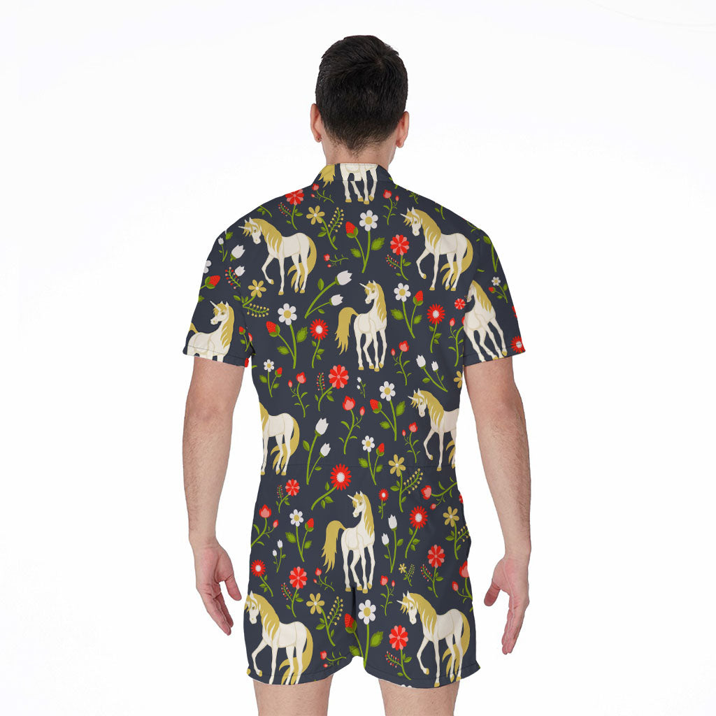 Magic Floral Unicorn Pattern Print Men's Rompers