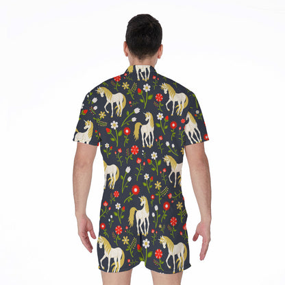 Magic Floral Unicorn Pattern Print Men's Rompers