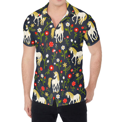 Magic Floral Unicorn Pattern Print Men's Shirt