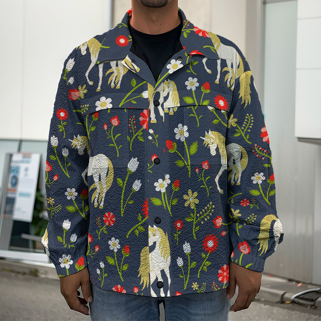 Magic Floral Unicorn Pattern Print Men's Shirt Jacket