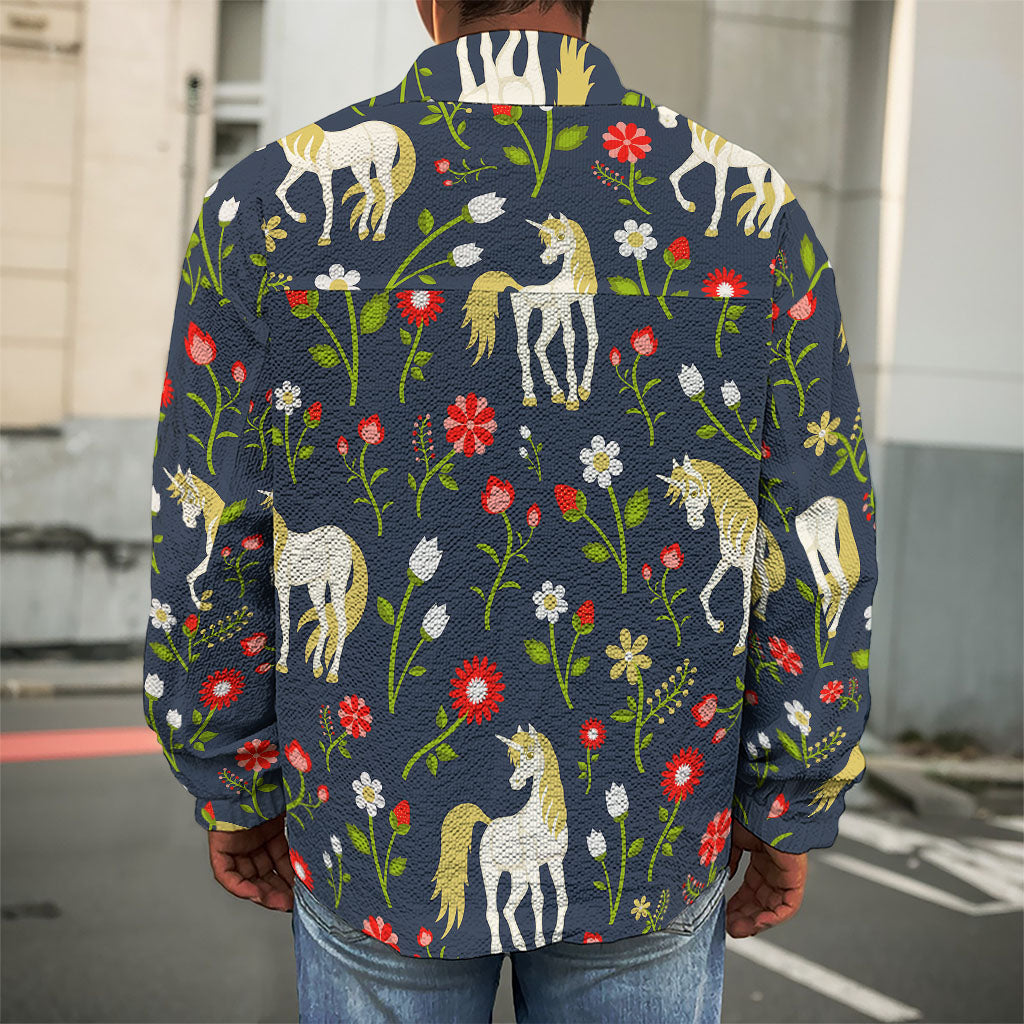 Magic Floral Unicorn Pattern Print Men's Shirt Jacket