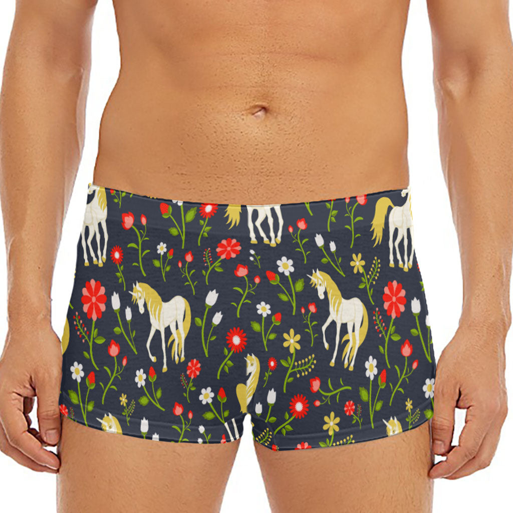 Magic Floral Unicorn Pattern Print Men's Short Boxer Briefs