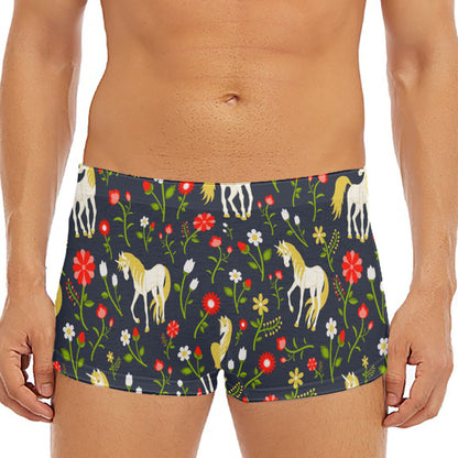 Magic Floral Unicorn Pattern Print Men's Short Boxer Briefs