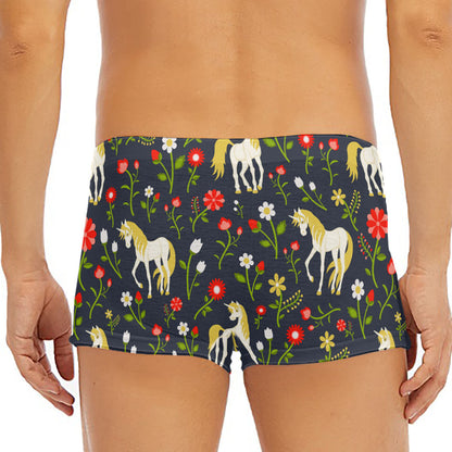 Magic Floral Unicorn Pattern Print Men's Short Boxer Briefs