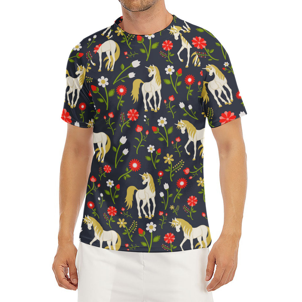 Magic Floral Unicorn Pattern Print Men's Short Sleeve Rash Guard