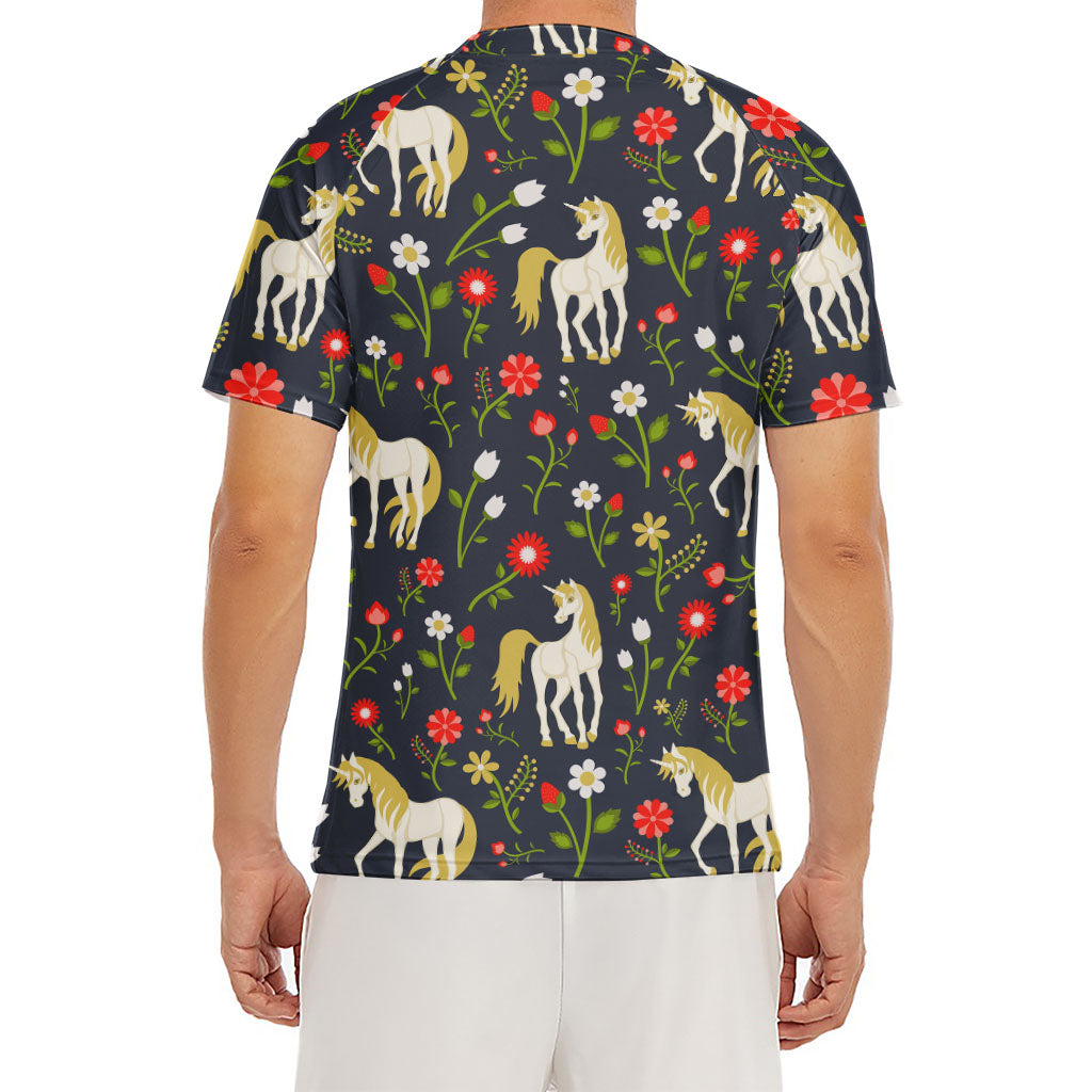 Magic Floral Unicorn Pattern Print Men's Short Sleeve Rash Guard