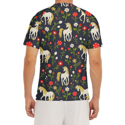Magic Floral Unicorn Pattern Print Men's Short Sleeve Rash Guard