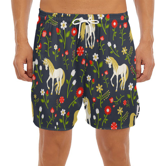 Magic Floral Unicorn Pattern Print Men's Split Running Shorts