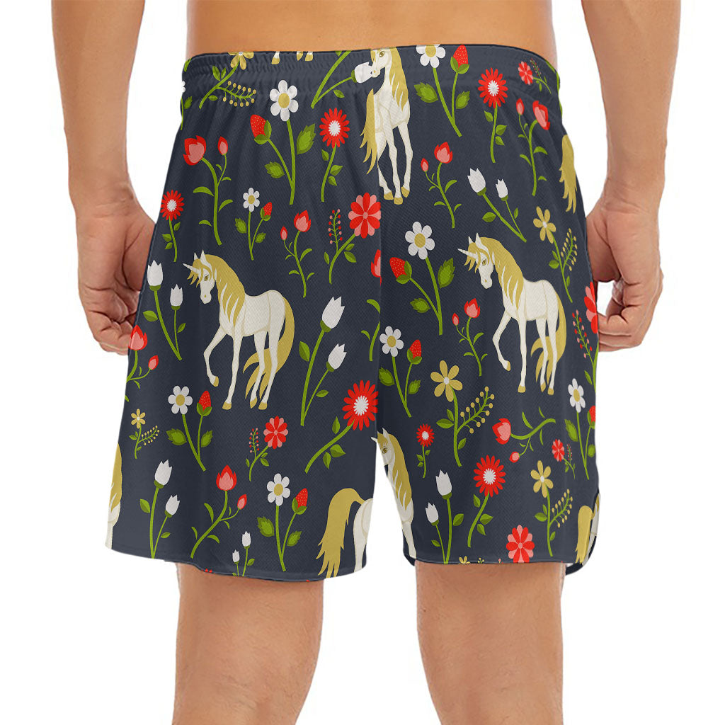 Magic Floral Unicorn Pattern Print Men's Split Running Shorts