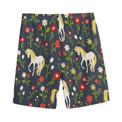 Magic Floral Unicorn Pattern Print Men's Sports Shorts