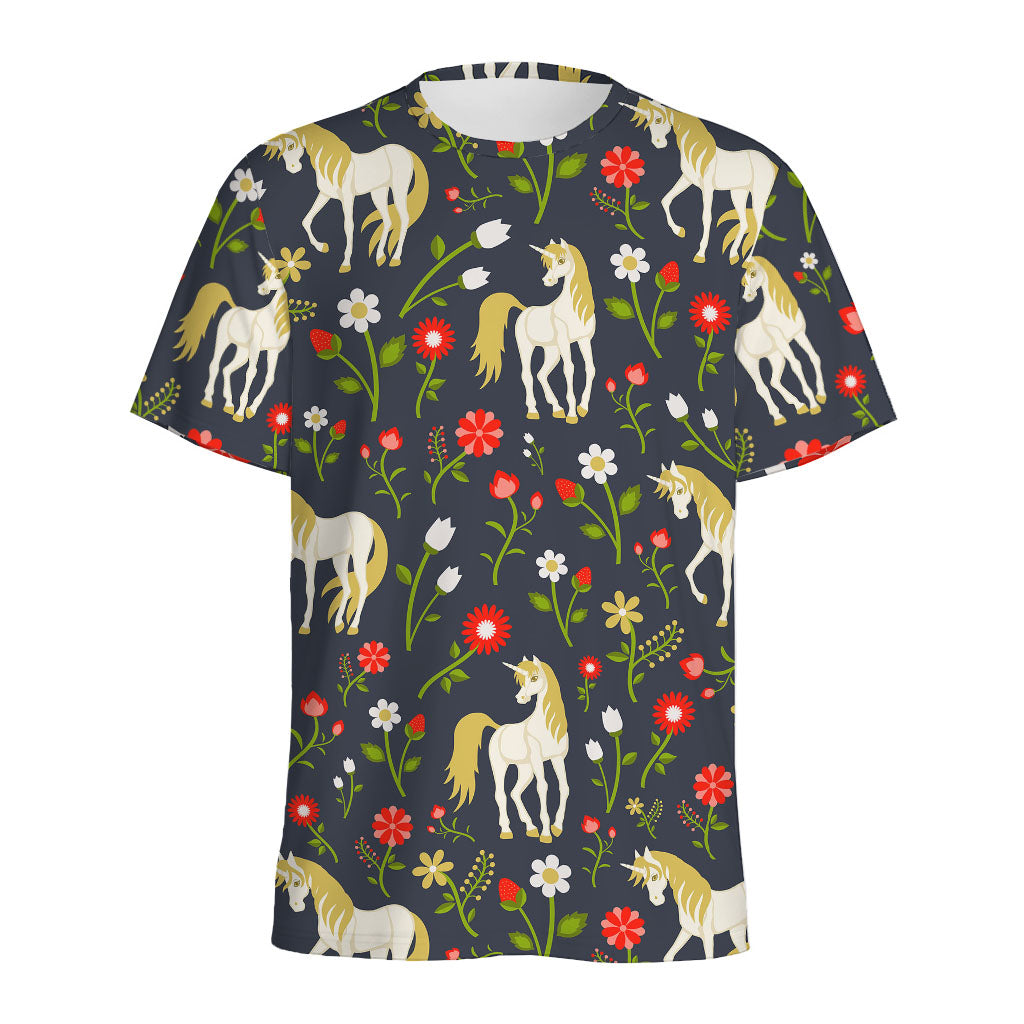 Magic Floral Unicorn Pattern Print Men's Sports T-Shirt