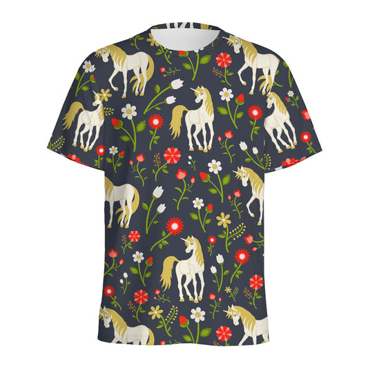 Magic Floral Unicorn Pattern Print Men's Sports T-Shirt